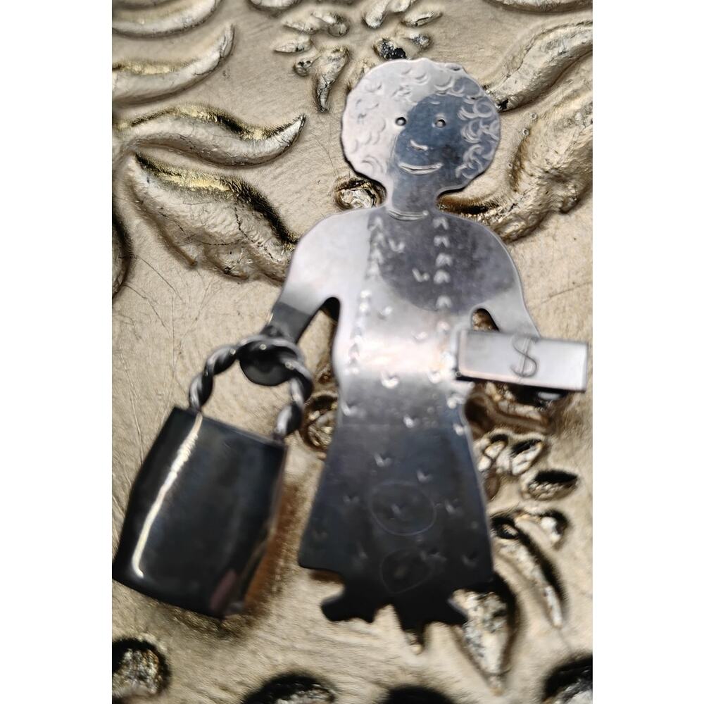 Mid Century Sterling Silver Figural Woman Brooch Whimsical 1950s Signed JOR